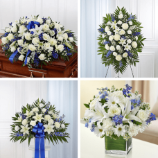 Four Piece Blue And White Funeral Flowers Four Piece Blue And White Funeral Flowers